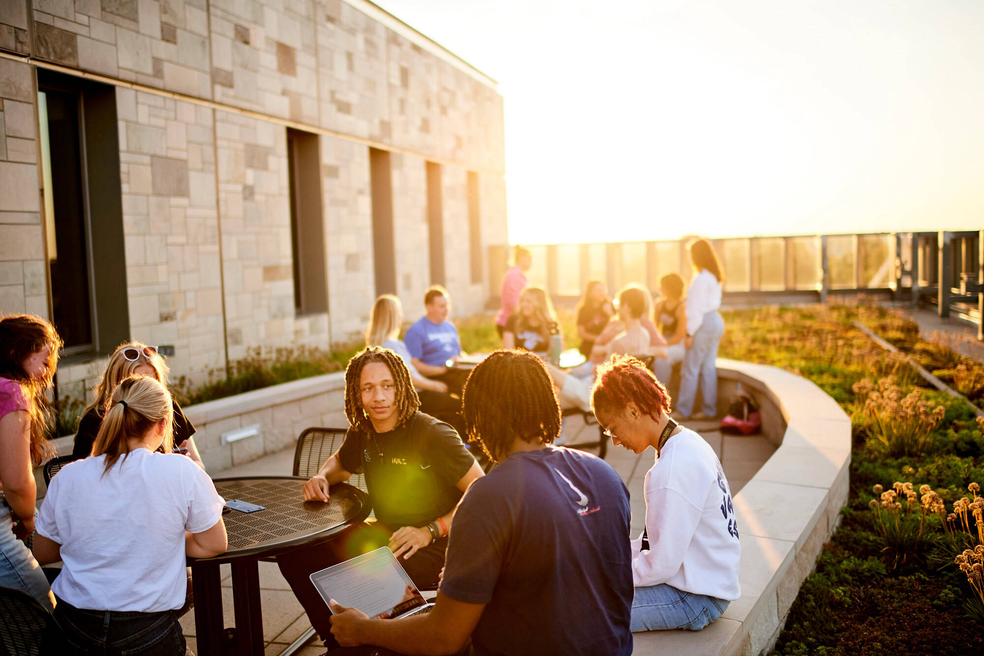 GVSU students on the Pew library outlook.